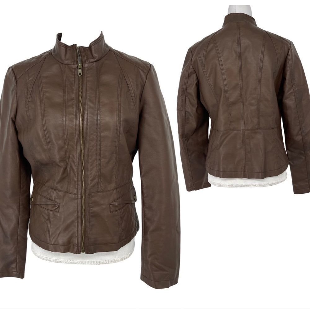 Giacca Brown Vegan Leather Moto Jacket – Size Medium